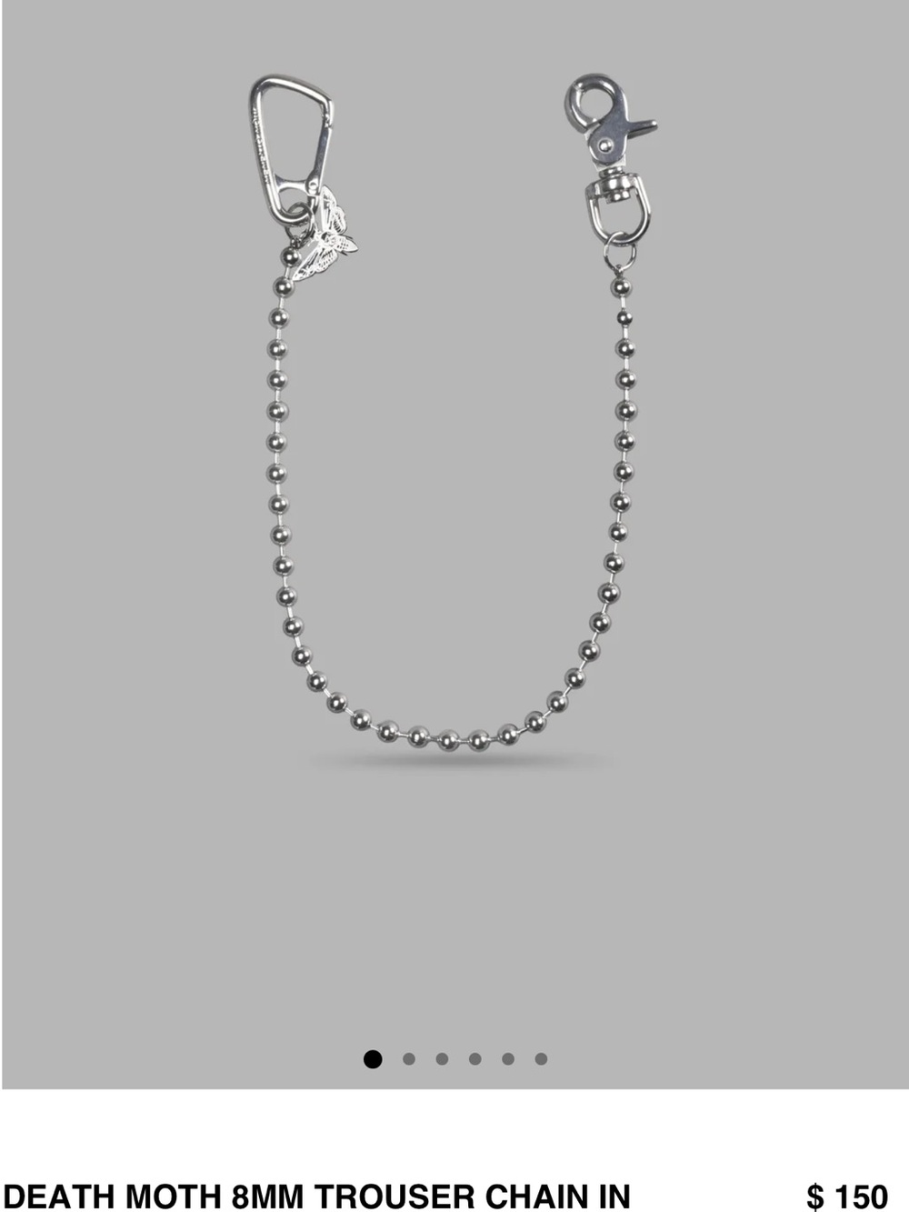 DEATH MOTH 8MM TROUSER CHAIN IN STAINLESS STEEL